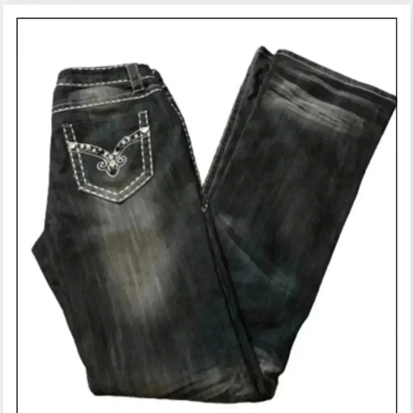 Cello vintage BLACK GRAY STUDDED BOOTCUT JEANS - Picture 3 of 9